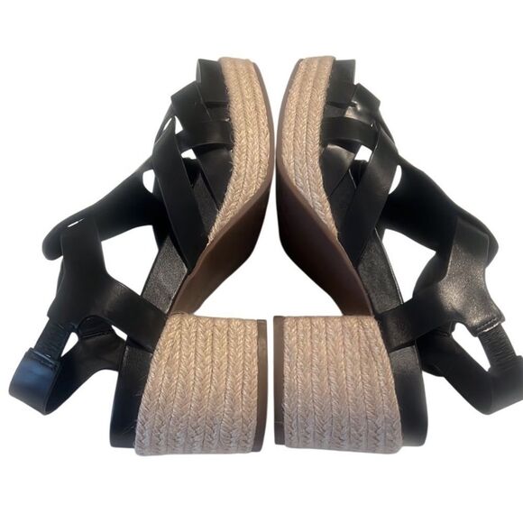 Aerosoles Chatham Black Leather Woven Block Heel Platform Sandals Size 8 - Picture 3 of 13